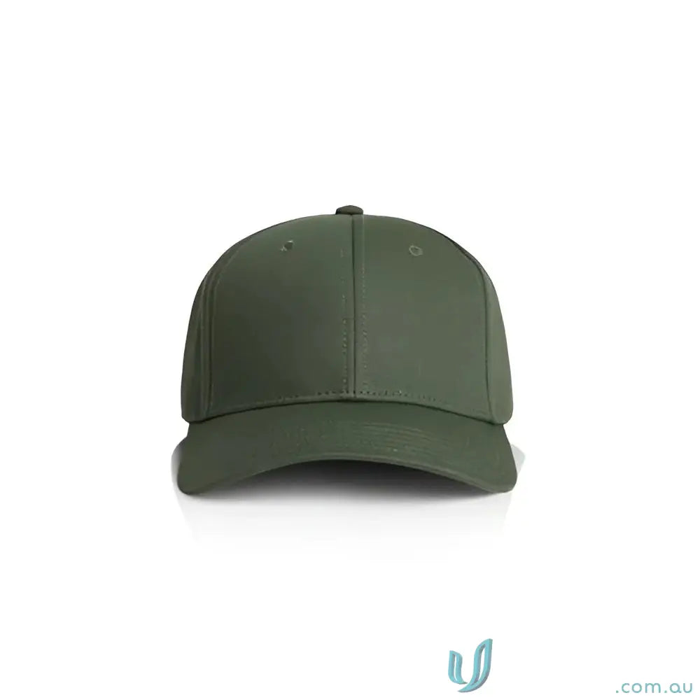 Dark olive green snapback cap with curved peak and tonal under-peak lining