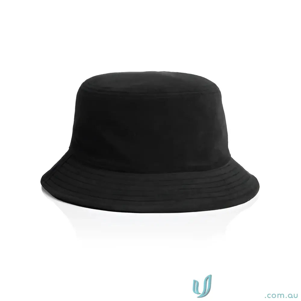 Plain black cotton terry bucket hat with wide brim and reinforced stitching for uniforms