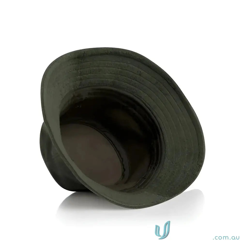 Dark green cotton terry bucket hat with reinforced stitching, perfect for uniforms