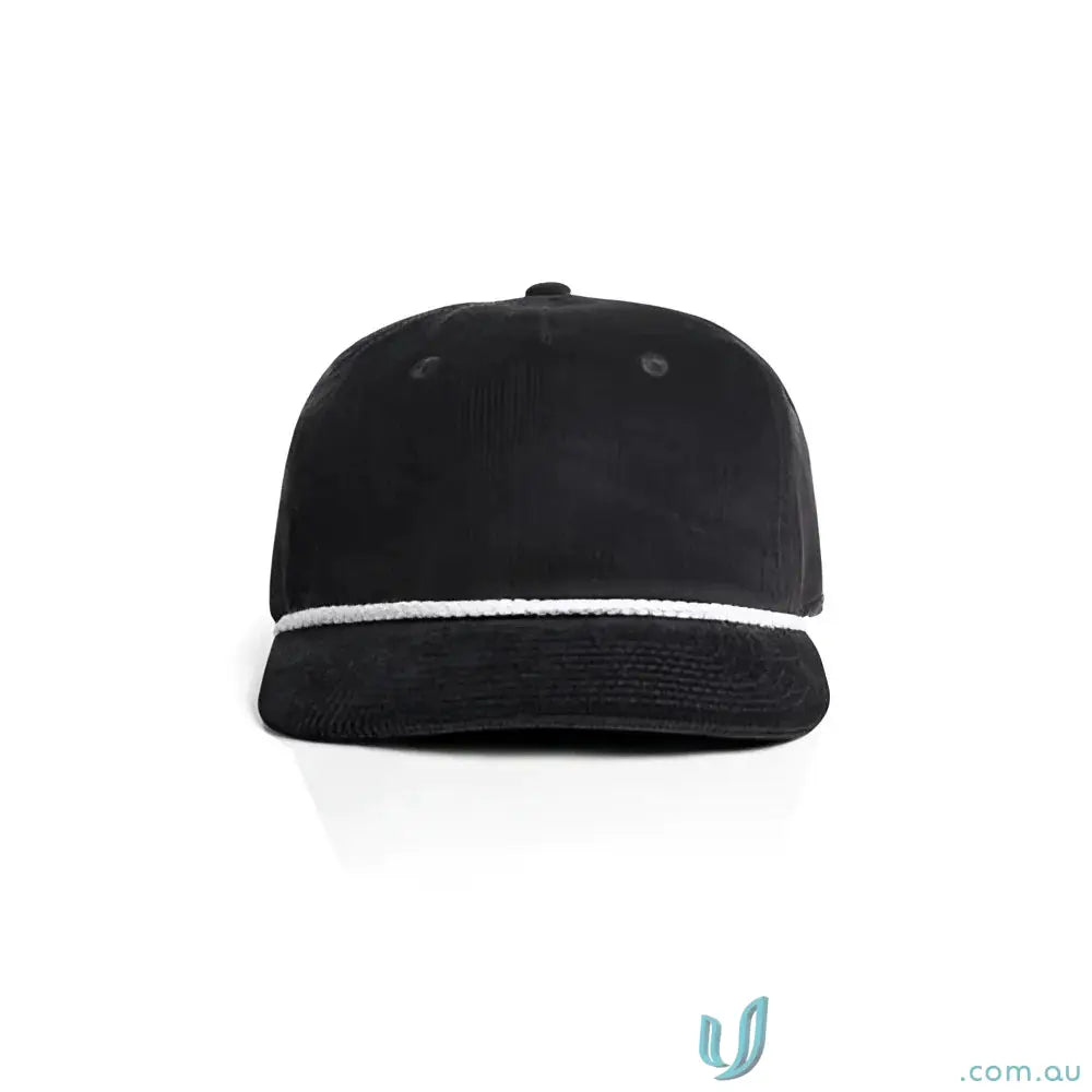 Black 16-wale Partridge Cord unstructured five-panel cap with matte nylon rope detail