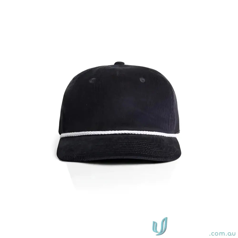 Dark blue unstructured five-panel cap with 16-wale Partridge cord and matte nylon rope