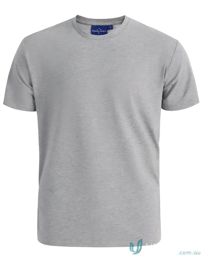 Gray short-sleeved spirit premium tee made from soft cotton face fabric