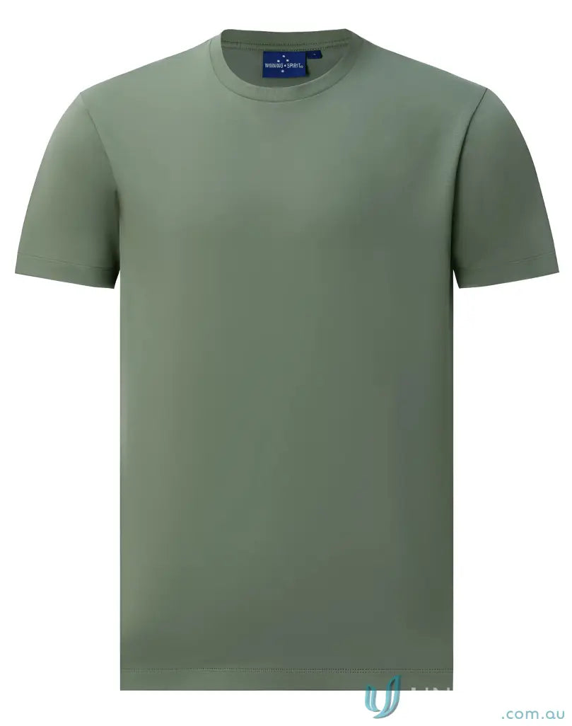 Olive green crew neck spirit premium tee made from cotton face for winning spirit premium look