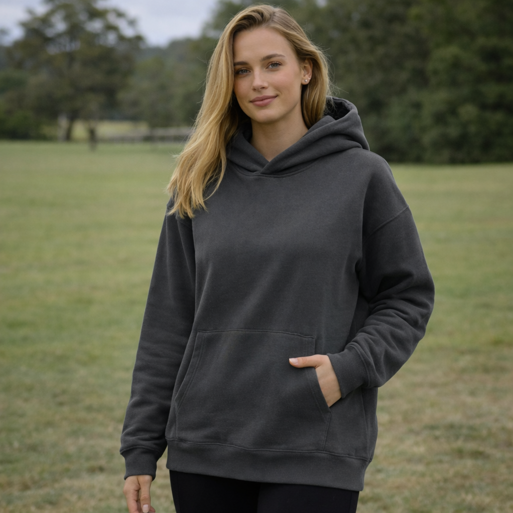 Premium oversized fleece hoodie in dark gray with front pocket