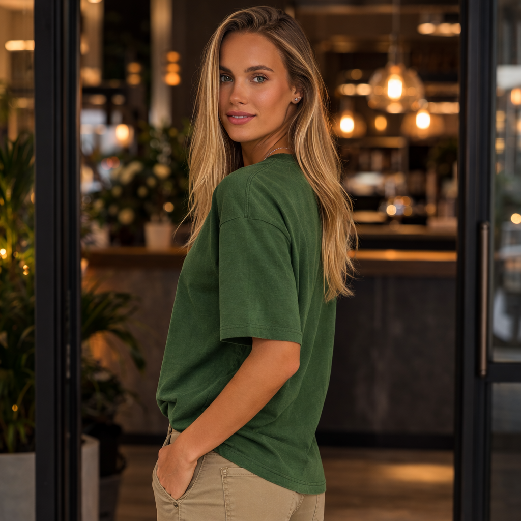 Premium oversized t-shirt in soft olive green heavy cotton relaxed fit