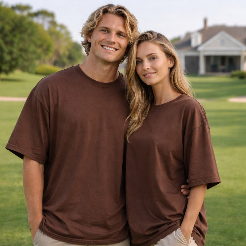 Couple wearing Premium Oversized Tee in heavy cotton