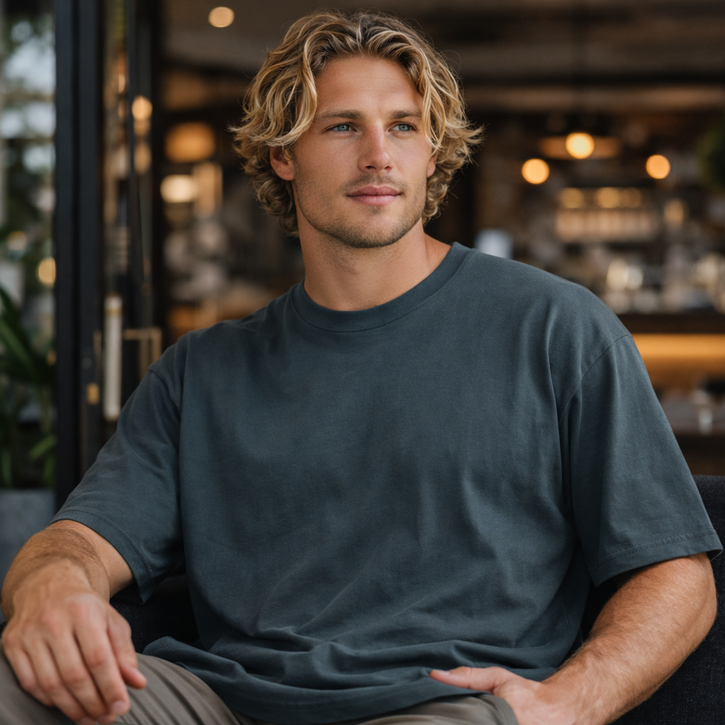 Premium oversized tee in dark teal, relaxed fit heavy cotton t-shirt