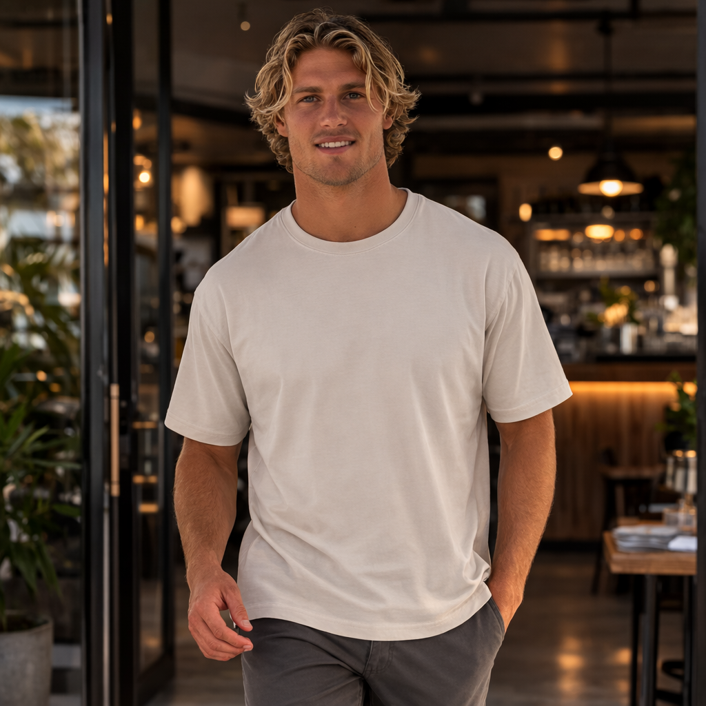 Premium oversized tee in soft heavy cotton off-white crew-neck relaxed fit