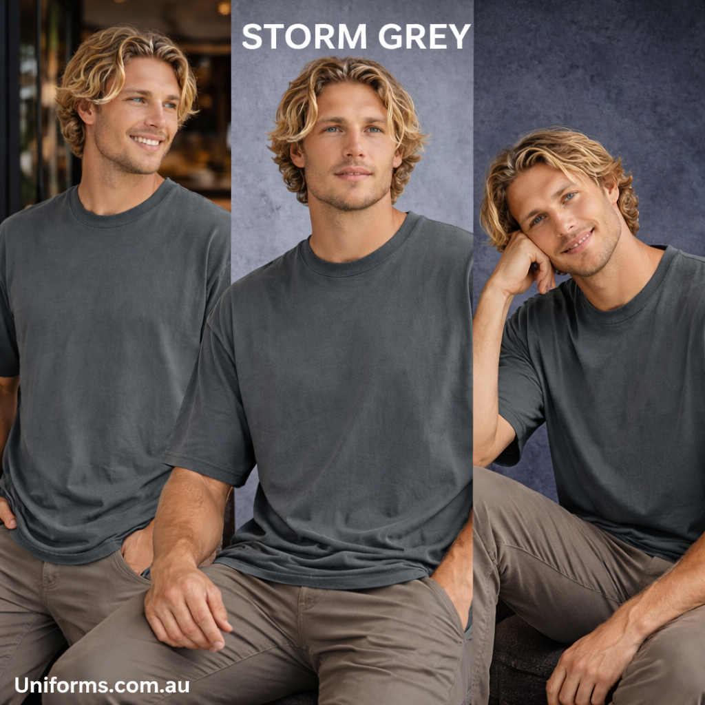 Storm grey heavy cotton Premium Oversized Tee back view