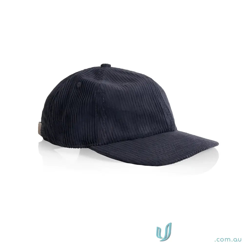 Dark blue 8-wale partridge cord unstructured six-panel cap with adjustable metal clasp