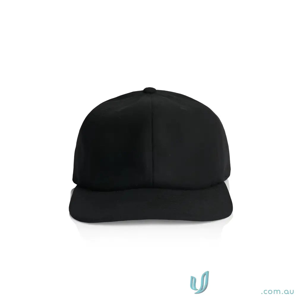 Black wool blend cap with flat brim, adjustable metal clasp, and tonal under-peak lining
