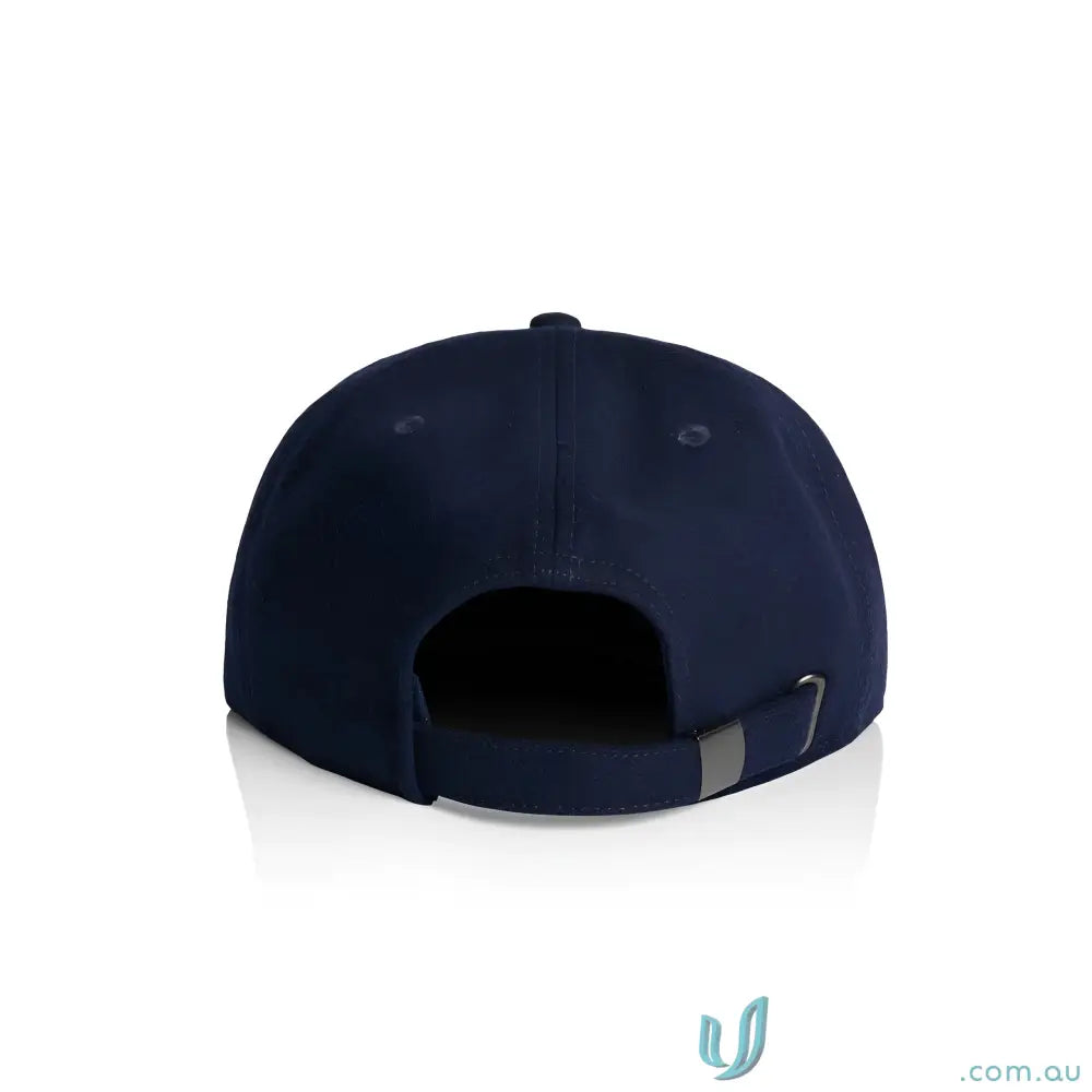 Dark blue wool blend cap with adjustable metal clasp and tonal under-peak lining