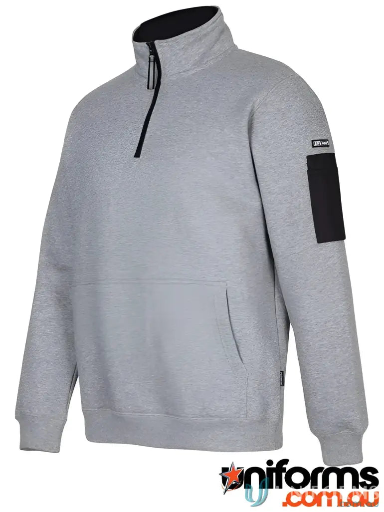 Gray quarter-zip fleece hoodie from Premium Trade Half Zip Fleece, classic fit fleece