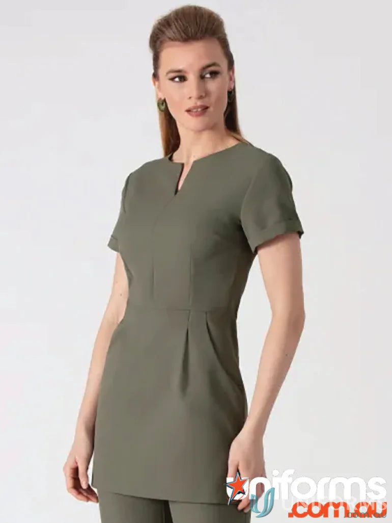 Olive green eco tunic with pretty waist detail in 2life fabric B620-2L