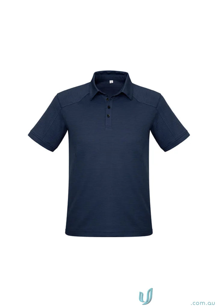 Navy blue short-sleeved polo shirt from the Profile Polo collection, made with jersey knit stay cool fabric