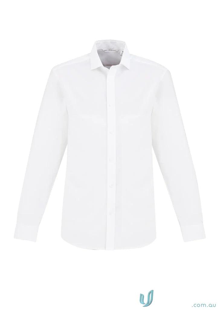White long-sleeved work uniform shirt in premium cotton with chest pocket for Men