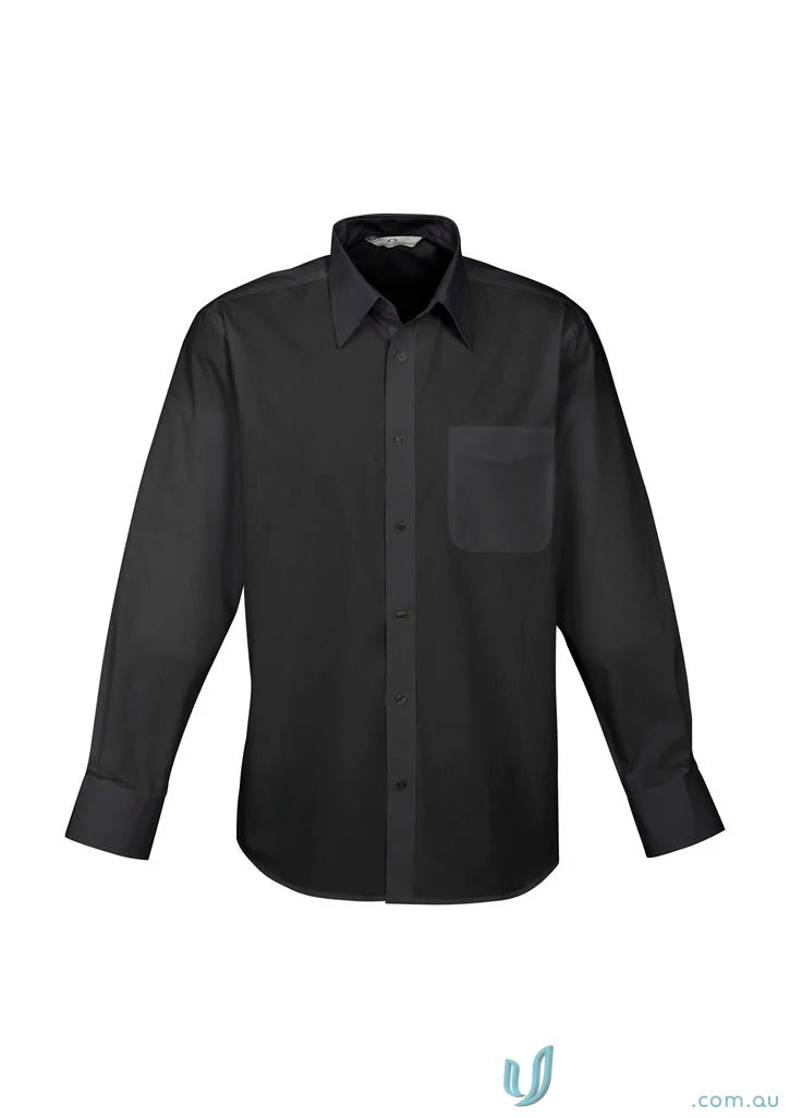 Black long-sleeved classic fit dress shirt for workwear and uniforms by Pronto EMB