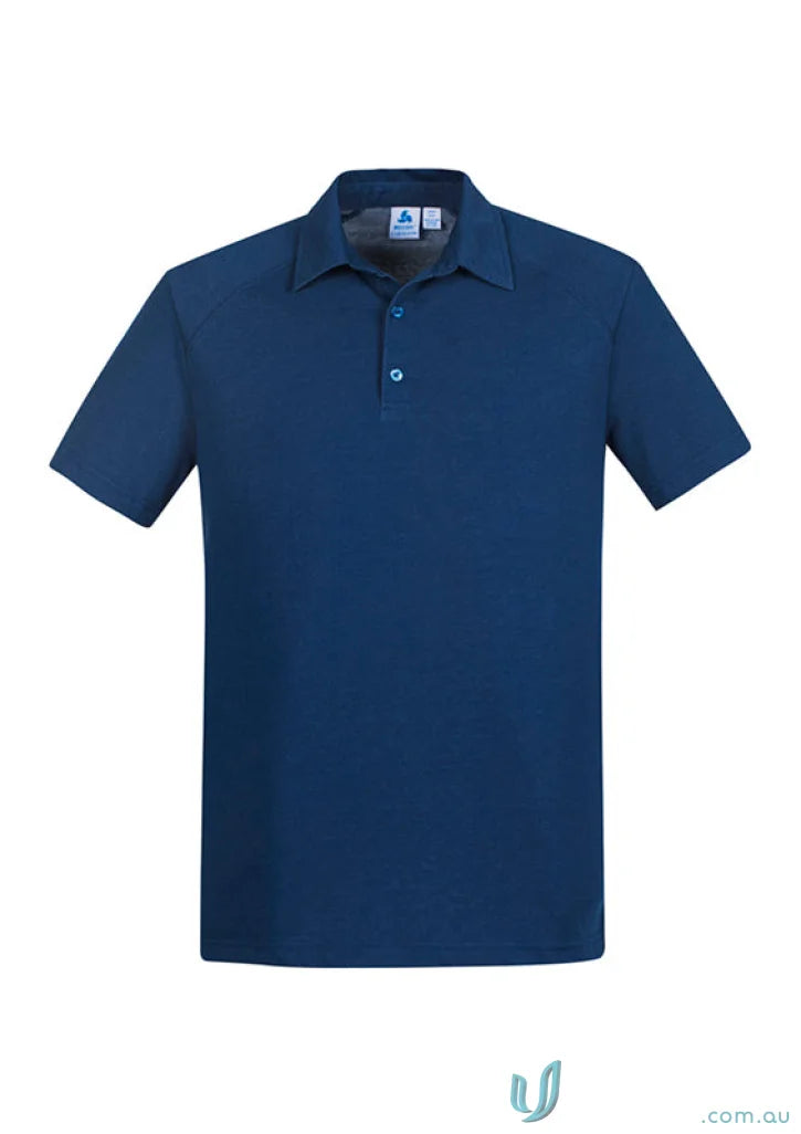 Navy blue short-sleeved polo shirt in plated jersey for mens style and work uniforms