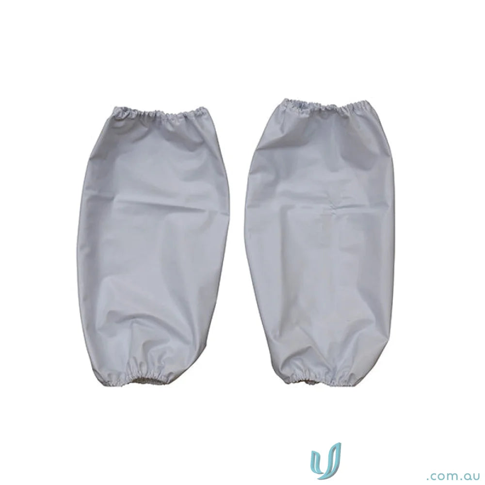 Pair of white protective PVC sleeves for workwear and uniforms protection