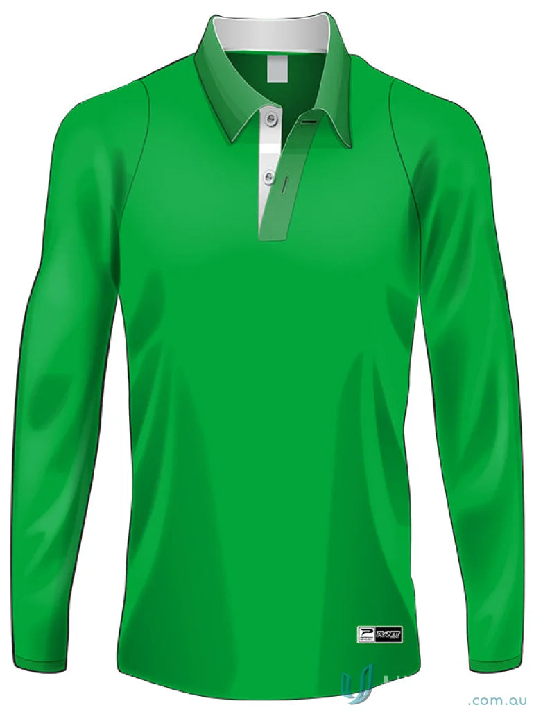 Green long-sleeved Polo shirt made from sublimated sports fabric in PS100L Custom LS Polo