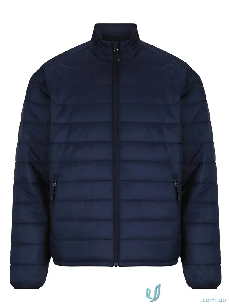 Navy blue puffer jacket perfect for workwear or uniforms, stylish and warm