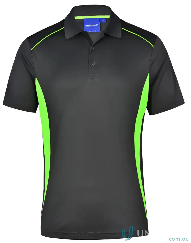 Black and green Pursuit Polo with breathable mesh in the PS79 Pursuit collection