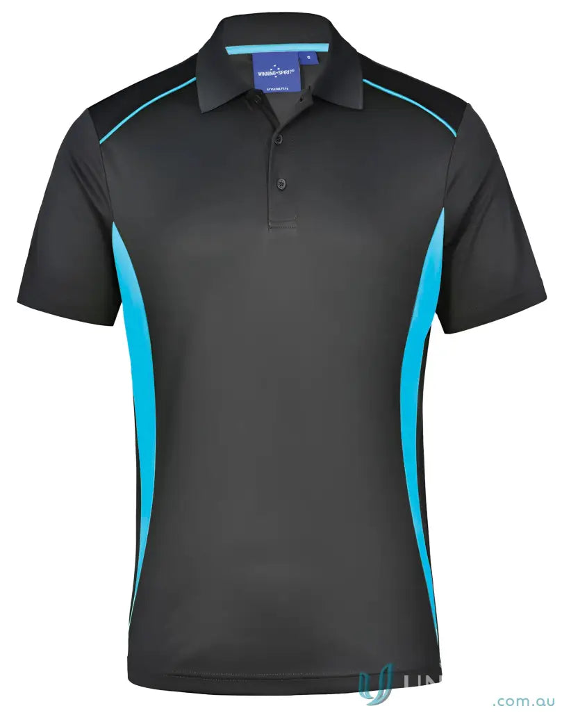 Black and turquoise Pursuit Polo with breathable mesh for your winning spirit style