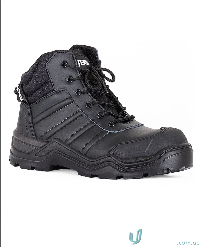 Black leather work boot with resistant sole perfect for uniforms in tough jobs