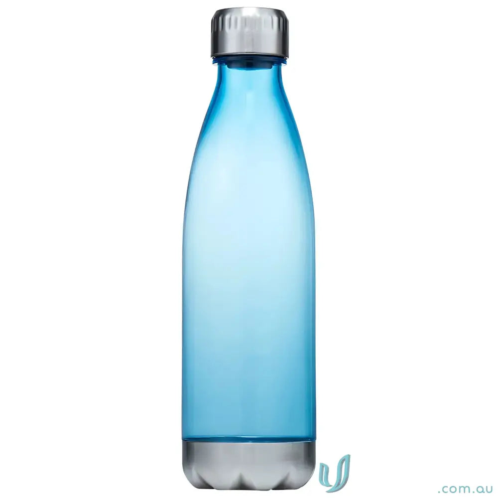 Blue Quencher 700ml plastic water bottle with silver cap and polished steel accents