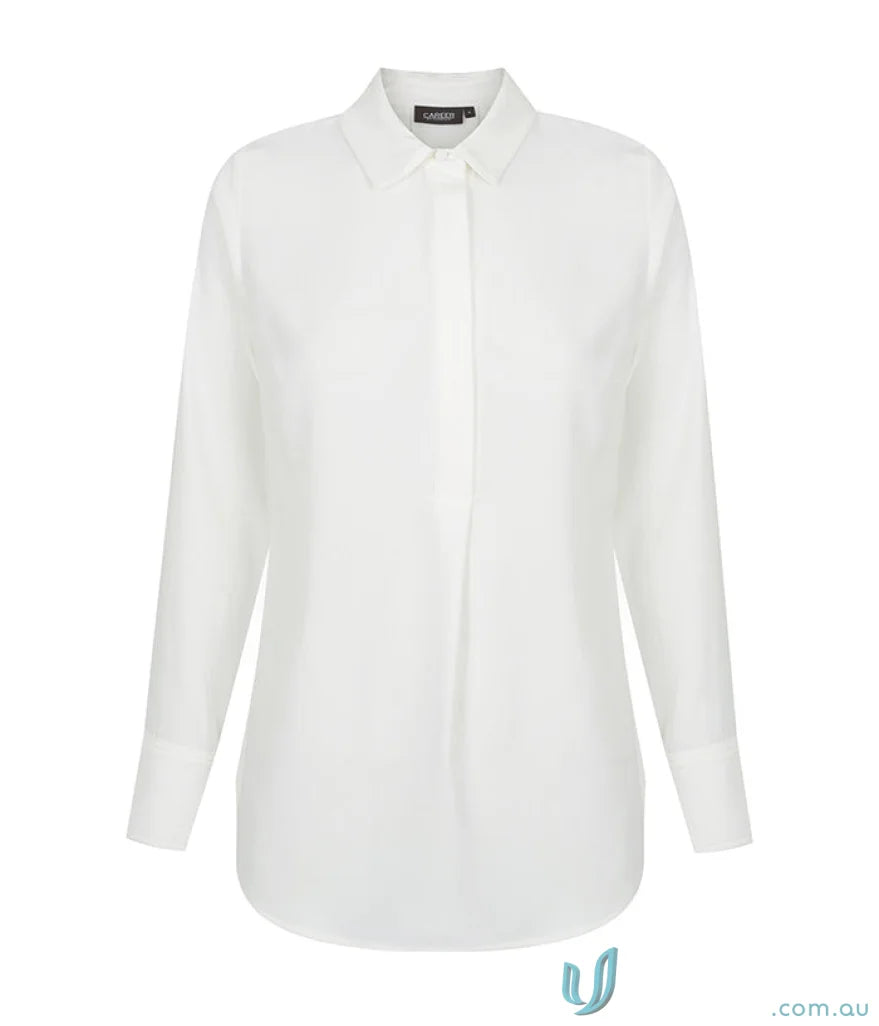 White Quinn LS Soft Top long-sleeved collared shirt for stylish uniforms