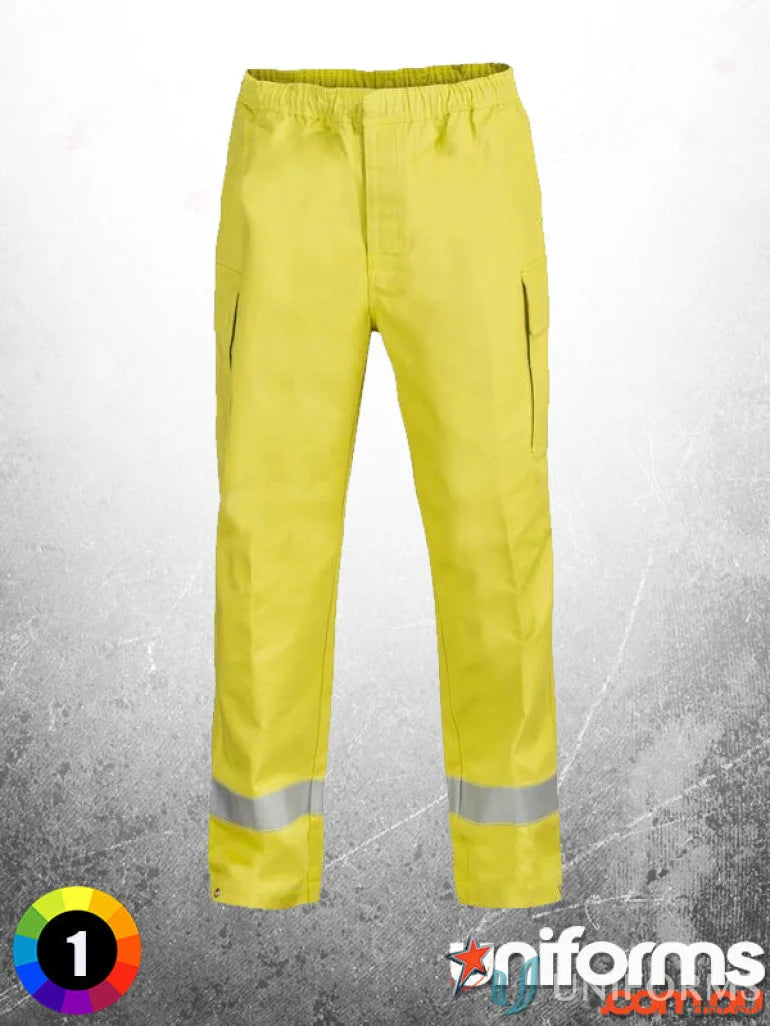 Yellow high-visibility fighting trouser with press stud fastenings for firefighting uniforms