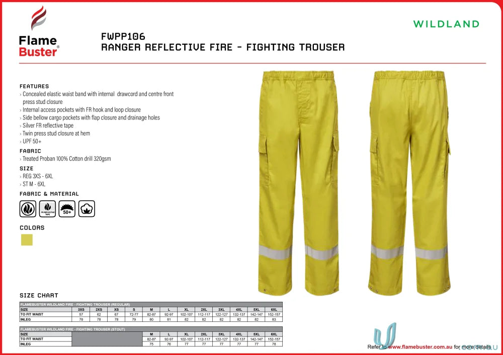 Yellow fire fighting trousers from Ranger with press stud closures for tough uniforms