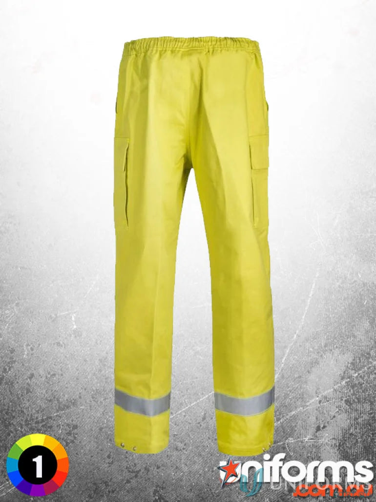 Yellow fighting trouser with reflective stripes and press stud details for uniforms