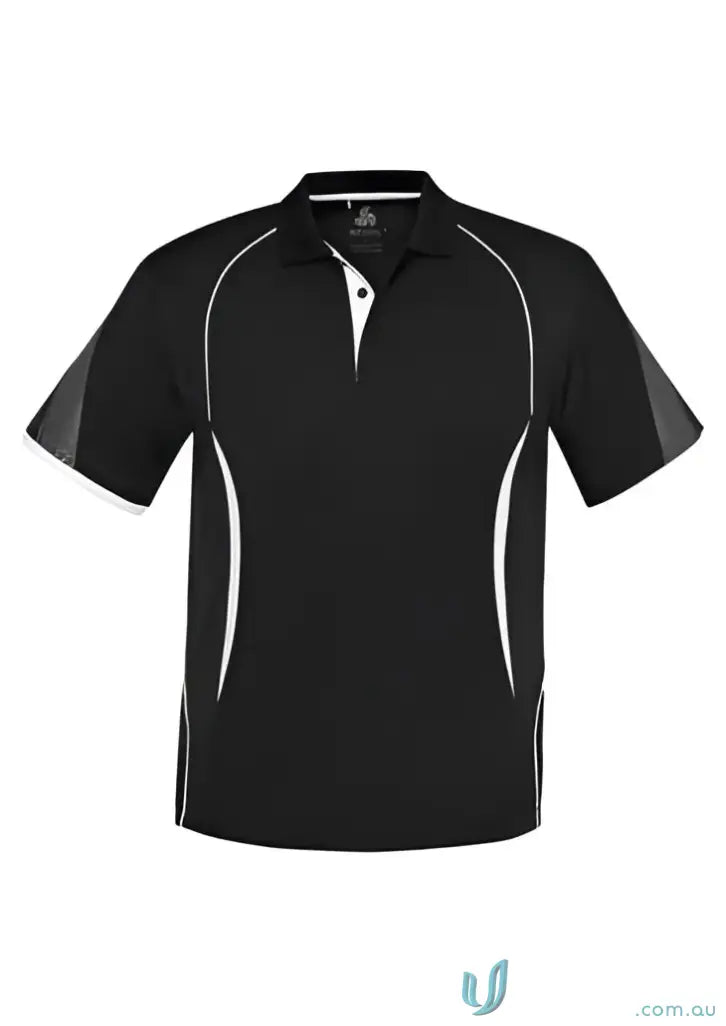 Black and white athletic polo shirt Razor Polo from Biz Collection P405MS for sport style
