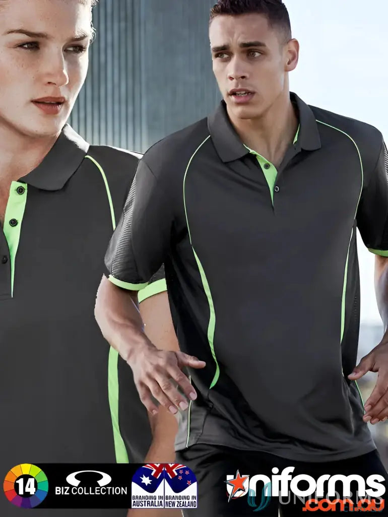 Gray and lime green Razor Polo shirts from Biz Collection p405ms autoalt