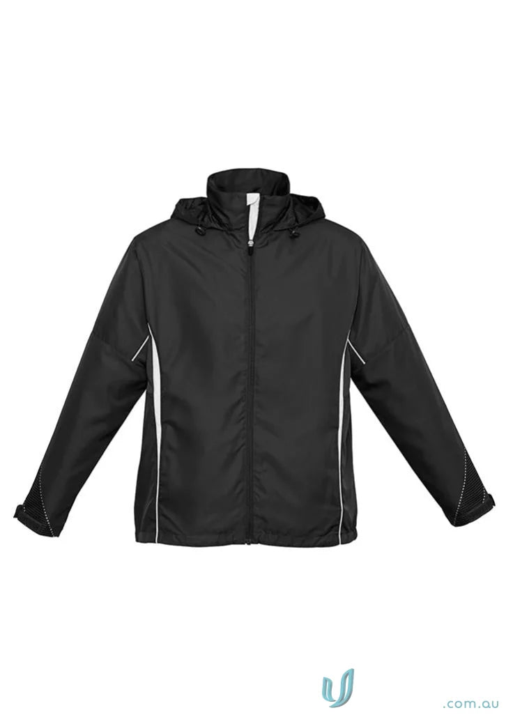 Black hooded Razor Sports Jacket with white trim, unisex Razor Jacket J408M from Biz Collection Unisex