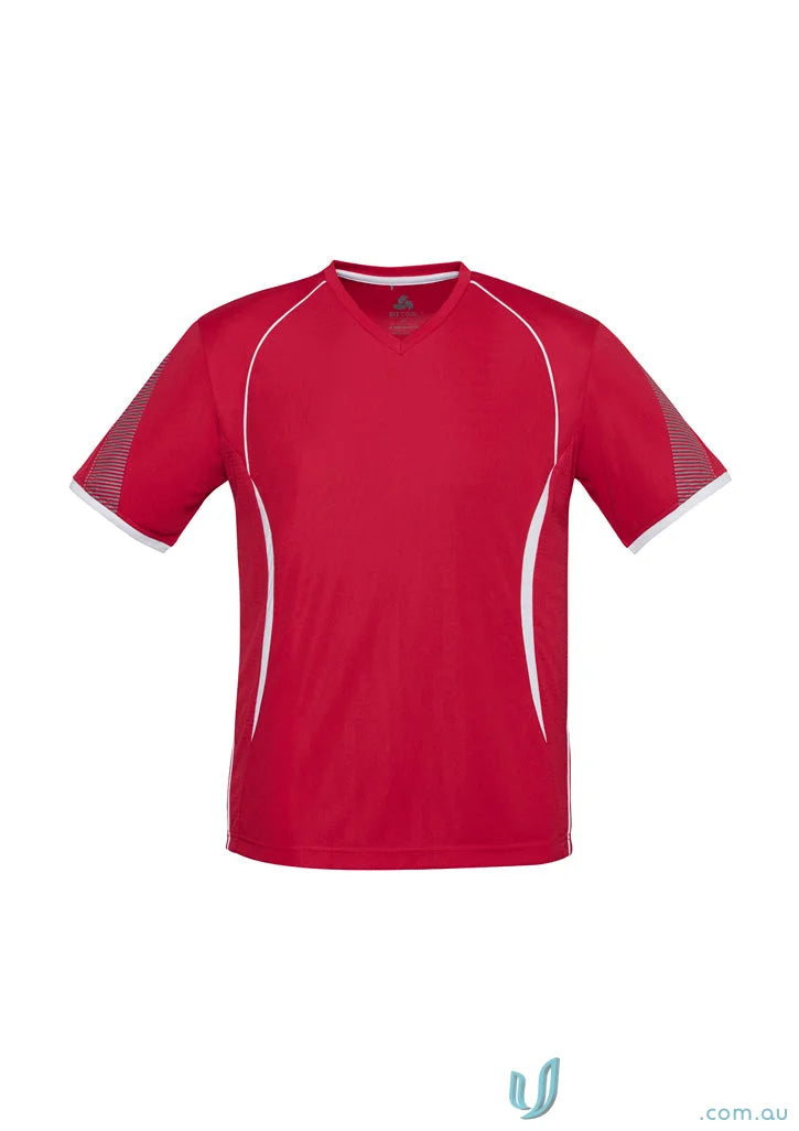 Razor Tee men’s athletic shirt with self-fabric v-neck band and white trim