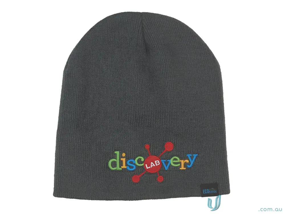 Woman in pink hoodie and gray beanie showcasing Recycled Roll Down Beanie for winter teams