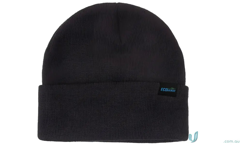 Black knit recycled roll-up beanie perfect for casual winter style