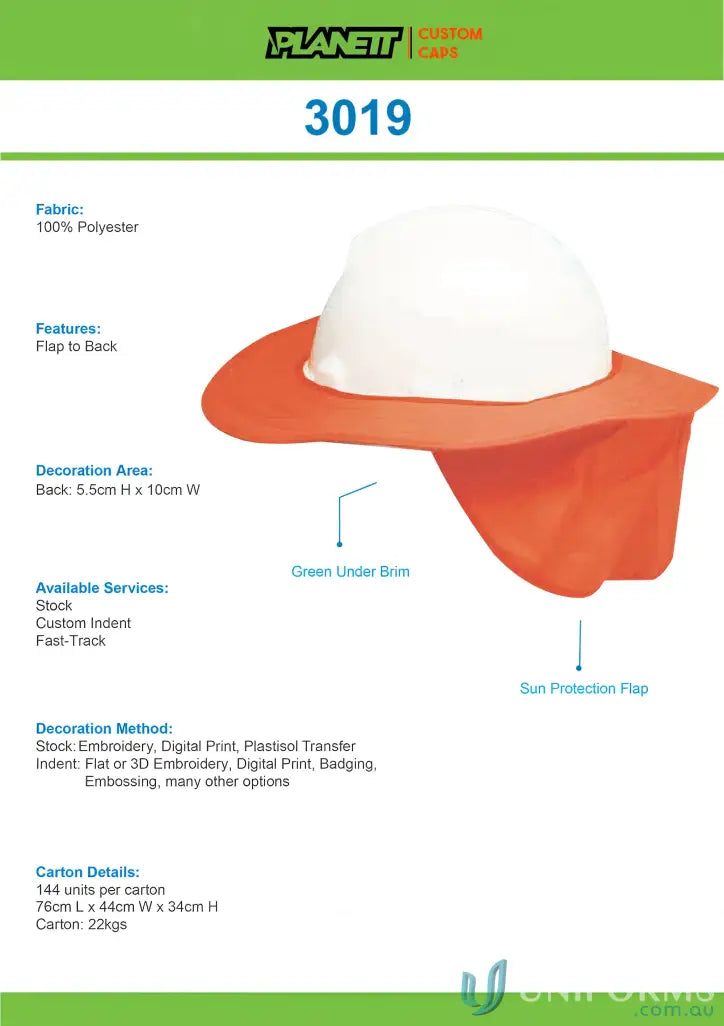 Orange sun protection hat from Red Visor Workwear, perfect for uniforms and workwear FAQs link