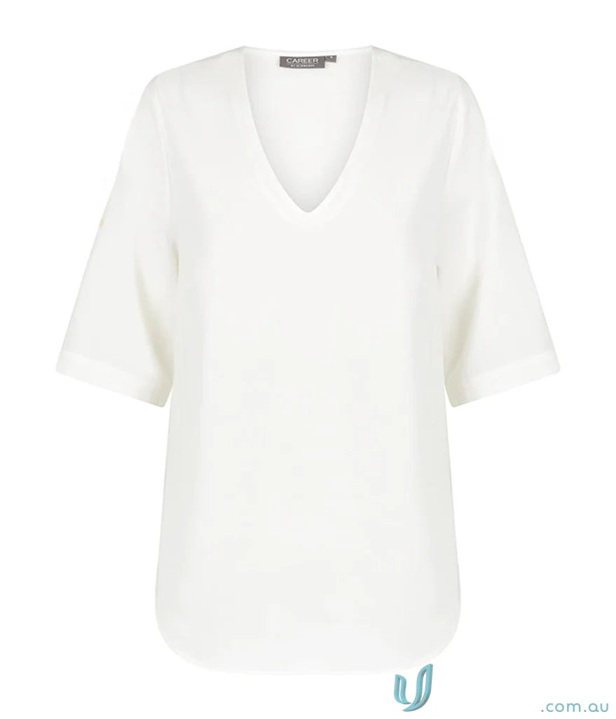 White V-neck blouse from Reese V Neck Top perfect for work uniforms and stylish workwear