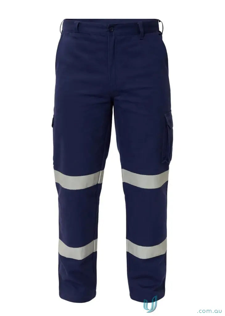 Navy blue work pants with reflective stripes from Reflective Cargo Cotton Drill Trouser