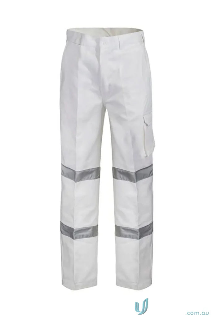 White work pants with reflective stripes from Reflective Cargo Drill Pant CSR Tape