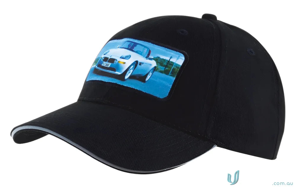 Black baseball cap with car image, perfect for reflective sandwich uniforms and workwear