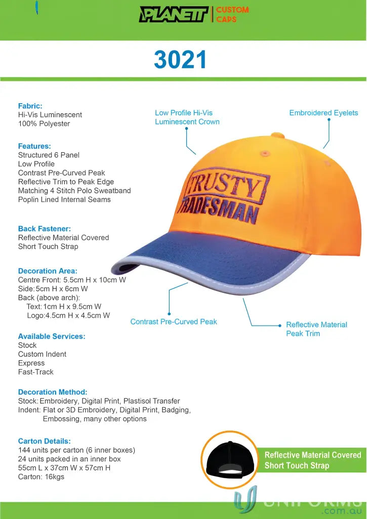Hi-vis work cap with reflective trim for safety, perfect for workwear and FAQ link uniforms