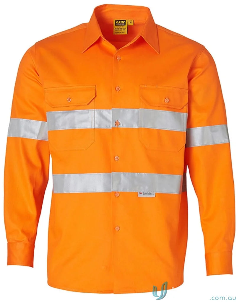Orange long-sleeved cotton drill safety shirt from Regular Weight Taped LS Drill Shirt