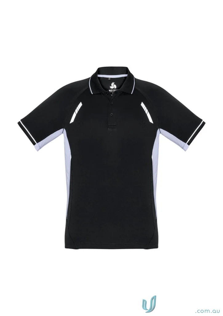 Black and white men’s Renegade Polo from Biz Collection with UPF rating