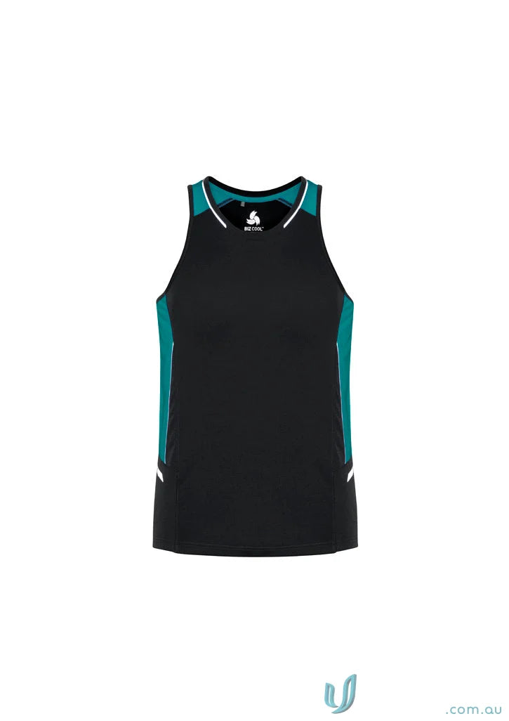 Black and teal athletic tank top Renegade Singlet SG702M Biz Cool micro fabric