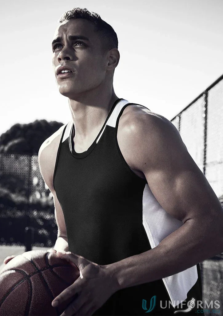 Athletic man holding basketball in Biz Cool Micro Renegade Singlet SG702M