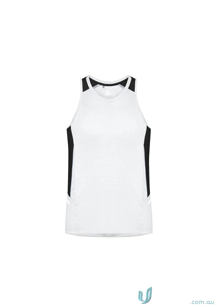 White and black racerback tank top from Renegade Singlet SG702M Biz Cool Micro